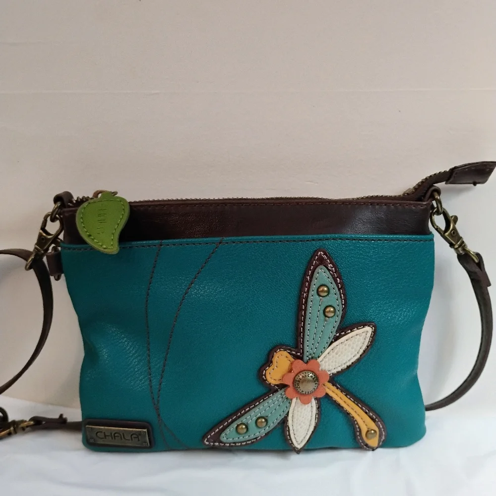 Chala Teal Crossbody Bag with Dragonfly Design - Picture 1 of 6